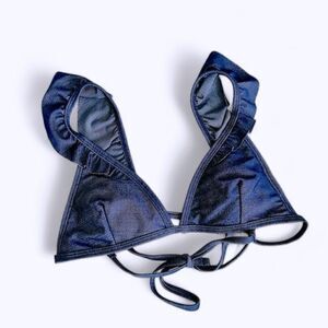 Sand Castle Ruffle Bikini Top Blue Faux Denim Size Medium NWT